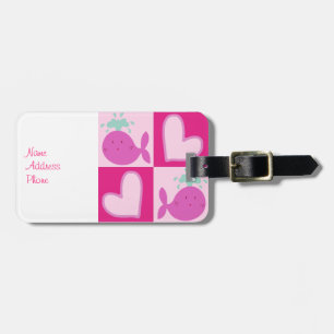 Pink Whale Heart Pattern Luggage Tag