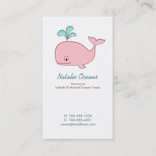 Pink Whale Mummy Calling Cards (Front)