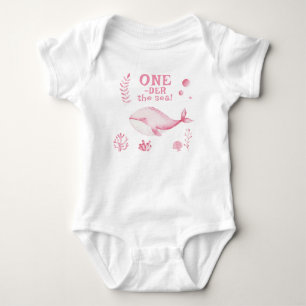 Pink Whale Oneder The Sea 1st Birthday  Baby Bodysuit