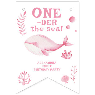 Pink Whale Oneder The Sea 1st Birthday Bunting