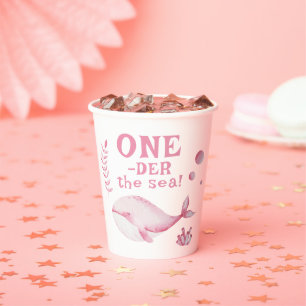 Pink Whale Oneder The Sea 1st Birthday  Paper Cups