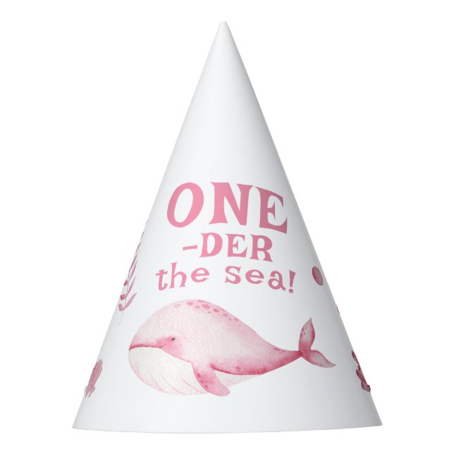 Pink Whale Oneder The Sea 1st Birthday  Party Hat (Front)
