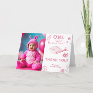 Pink Whale Oneder The Sea 1st Birthday  Thank You Card