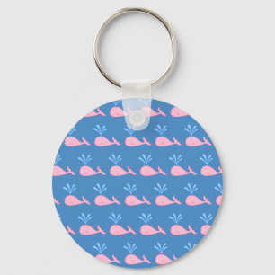 Pink Whale Pattern on Blue. Key Ring