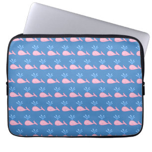 Pink Whale Pattern on Blue. Laptop Sleeve