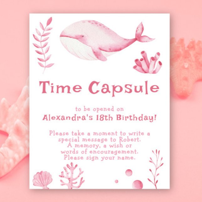 Pink Whale Time Capsule 1st birthday Poster (Creator Uploaded)