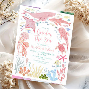Pink Whale Under the Sea 1st Birthday Invitation