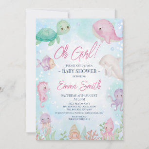 Pink Whale Under the Sea Girl Baby Shower Invitation