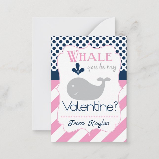 Pink Whale You Be My Valentine Card (Front)
