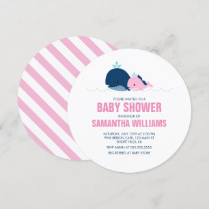Pink Whales Girl Baby Shower Invitation