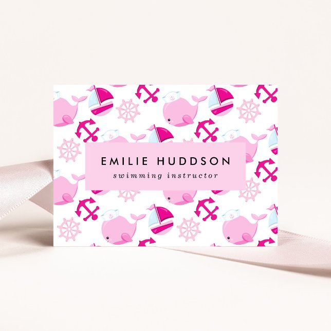 Pink Whales, Swim Instructor, Swimming Coach Business Card (Creator Uploaded)