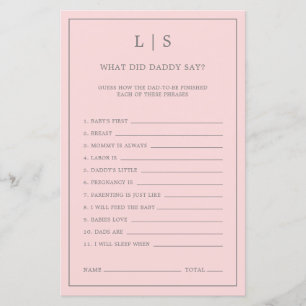 Pink What Did Daddy Say Cute Baby Shower Game