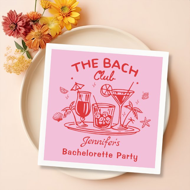 Pink Whimsical Beach Cocktail Bachelorette Party Napkin (Creator Uploaded)