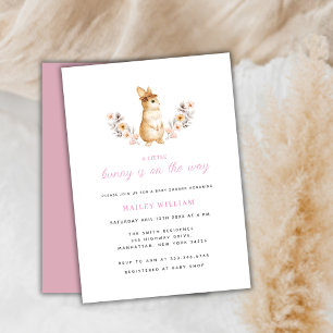 Pink Whimsical Bunny Wildflower Baby Shower Invitation