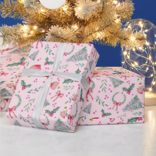 Pink whimsical christmas  wrapping paper