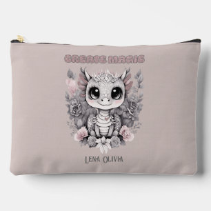 Pink Whimsical "Create Magic" Little Dragon  Accessory Pouch