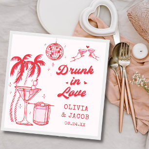 Pink Whimsical Drunk In Love Cocktail Wedding Napkin