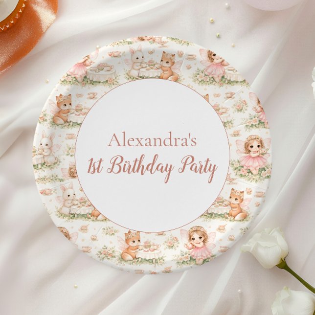 Pink Whimsical Fairy Birthday Paper Plate (Creator Uploaded)