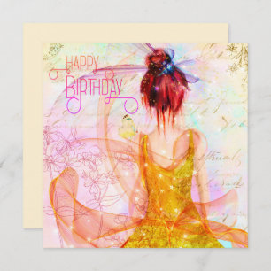 Pink Whimsical Fairy Girl Birthday Card