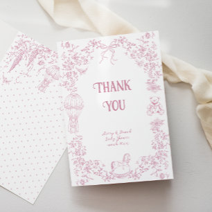 Pink Whimsical Floral Baby Shower Thank You Card