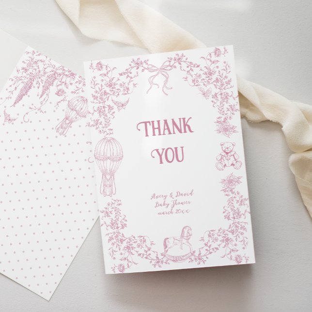 Pink Whimsical Floral Baby Shower Thank You Card (Creator Uploaded)