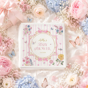 Pink Whimsical Floral Girl Baby Shower Napkin