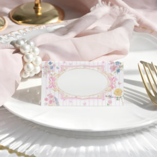 Pink Whimsical Floral Girl Baby Shower Place Card