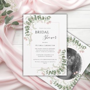 Pink Whimsical Floral Photo Vintage Bridal Shower Invitation