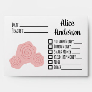 Pink Whimsical Flowers School Envelope