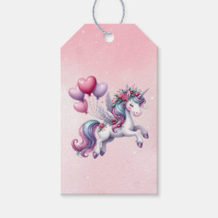 Pink whimsical flying unicorn gift tags