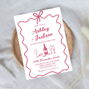 Pink Whimsical Hand Drawn Bow Wedding Invitation