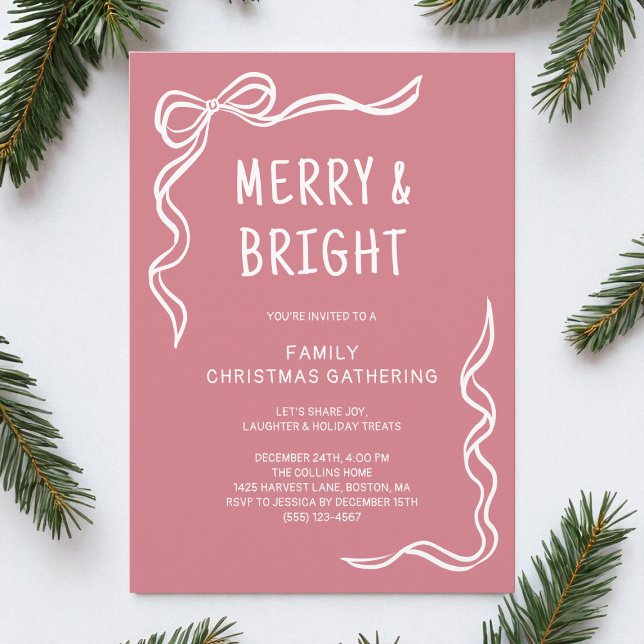 Pink Whimsical Hand Drawn Family Christmas Party Invitation (Pink Whimsical Hand Drawn Family Christmas Party Invitation)