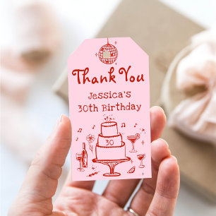 Pink Whimsical Hand drawn Funky Cocktail Birthday Gift Tags