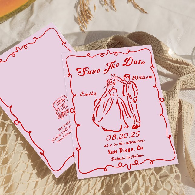 Pink Whimsical Hand Drawn Wedding Save The Date  Invitation (Creator Uploaded)