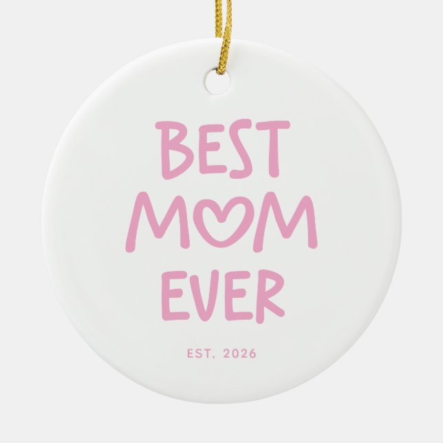 Pink Whimsical Heart Best Mum Ever Ceramic Tree Decoration (Front)
