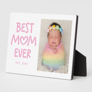 Pink Whimsical Heart Best Mum Ever Photo Plaque