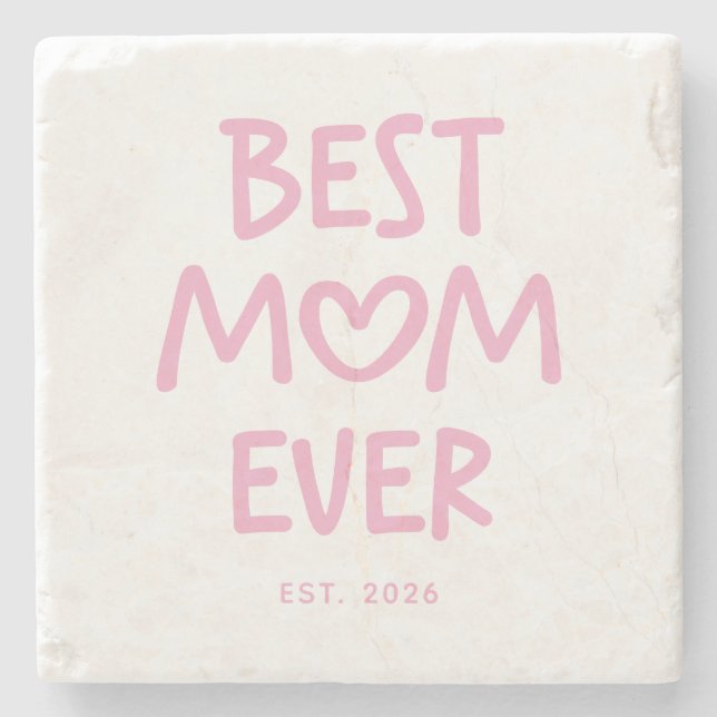 Pink Whimsical Heart Best Mum Ever Stone Coaster (Front)