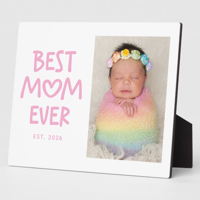 Pink Whimsical Heart Typography Best Mum Ever Plaque (Side)