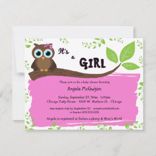 Pink Whimsical Owl Baby Shower Invite