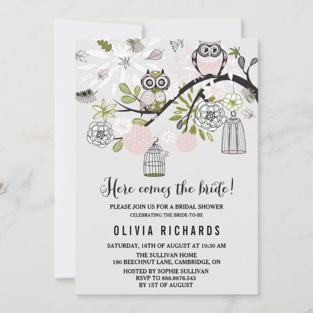 Pink Whimsical Owls Bridal Shower Invitation (Front)
