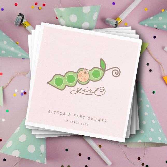 Pink Whimsical Pea in a Pod Girl Baby Shower Party Napkin (Pink Whimsical Pea in a Pod Girl Baby Shower Party Paper Napkins @ fatfatin)