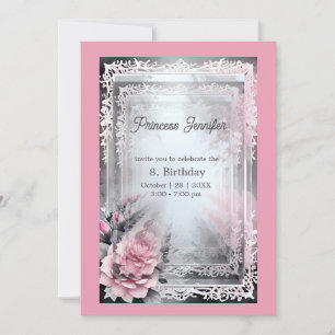 pink whimsical princess fairytale mirror birthday  invitation