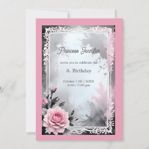 pink whimsical princess fairytale rose birthday invitation