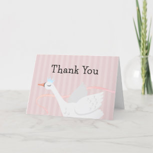 Pink Whimsical Princess Swan Baby Shower  Thank You Card