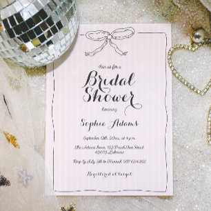 Pink Whimsical Quirky Hand Drawn Bow Bridal Shower Invitation