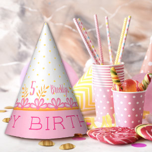 Pink Whimsical Sweet 5th Birthday Party Hat