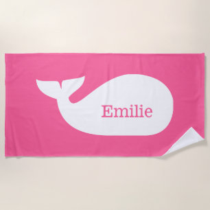 Pink Whimsical Whale Personalised Children's Beach Towel