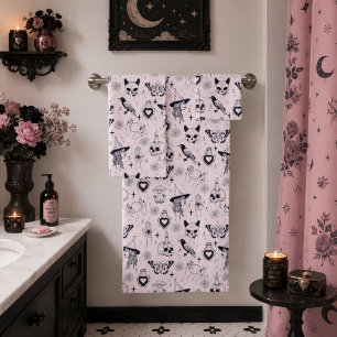 Pink Whimsigoth Witchy Pattern Bath Towel Set