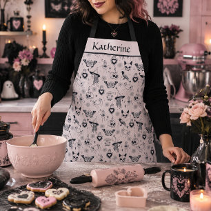 Pink Whimsigoth Witchy Pattern Custom Name Apron