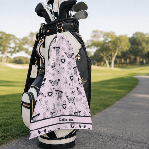 Pink Whimsigoth Witchy Pattern Custom Name Golf Towel